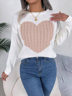 Cable Knit Heart Round Neck Sweater (9)