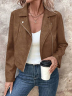 Zip Up Suede Cropped Moto Jacket (10)