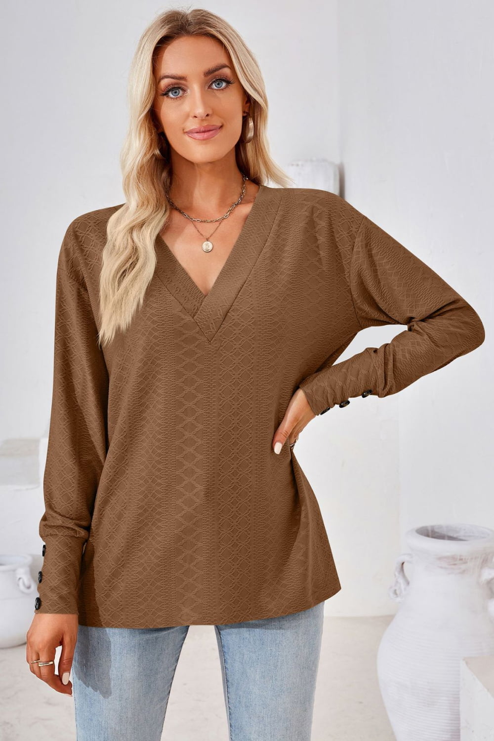 V-neck Long Sleeve Blouse