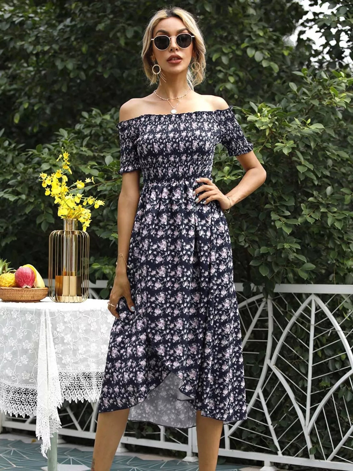 Off Shoulder Floral Slit Dress (9)