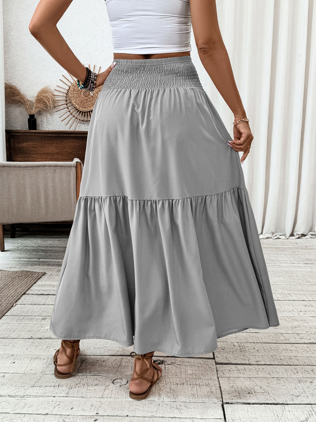 Smocked Waist Tiered Skirt (9)