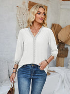 Lace Detail V-neck Three-quarter Sleeve Blouse (10)