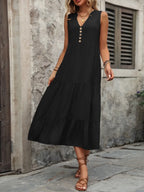 Decorative Button Notched Sleeveless Dress (13)