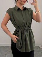 Drawstring Waist Cap Sleeve Shirt (9)