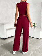 Mock Neck Sleeveless Top Drawstring Pants Set (9)