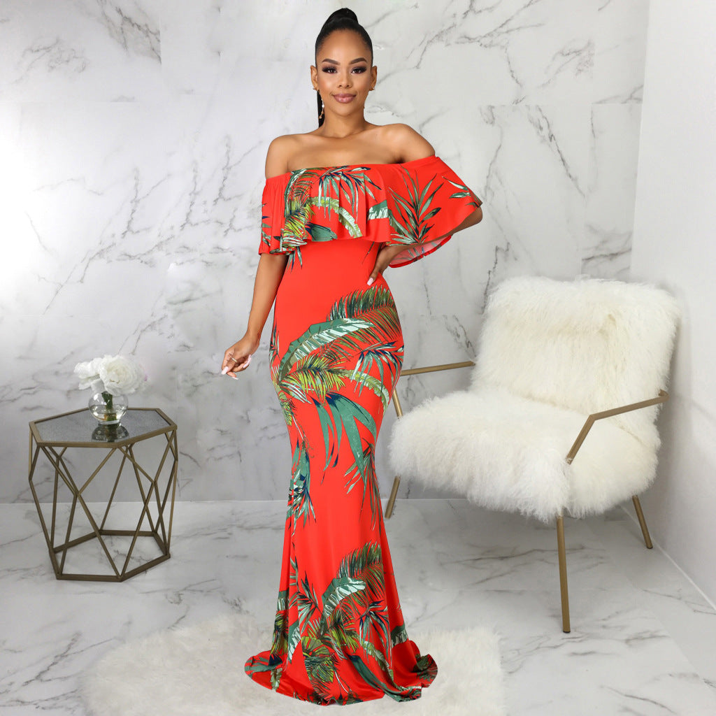Digital Print Off-neck Tube Top Dress variant CJLY256886801AZ|CJLY256886802BY|CJLY256886803CX|CJLY256886804DW|CJLY256886805EV