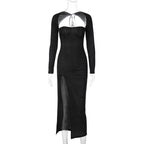 Hollow Out Slim Fit Slit Long Sleeve Dress Ifa photo 11