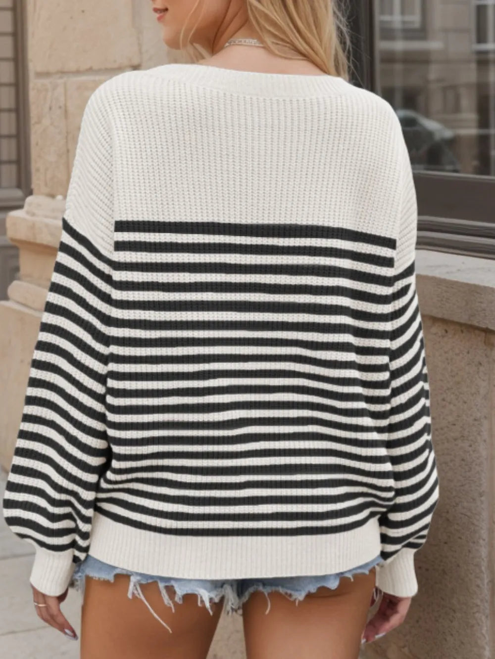 Striped Round Neck Long Sleeve Sweater (2)