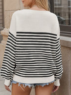 Striped Round Neck Long Sleeve Sweater (2)