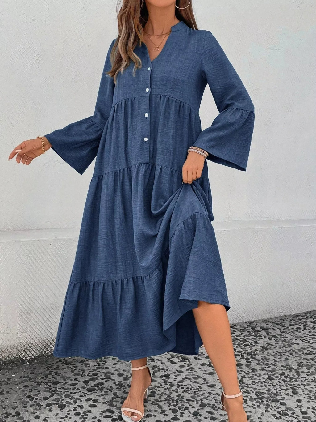 Ruffle Hem Button Front Tiered Dress (15)