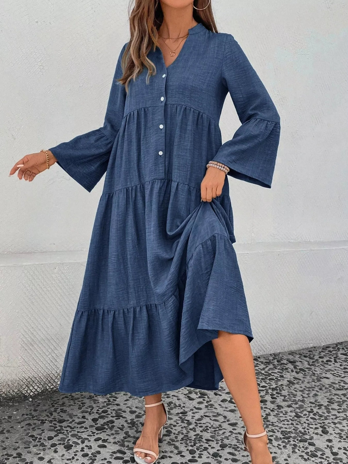 Ruffle Hem Button Front Tiered Dress (15)