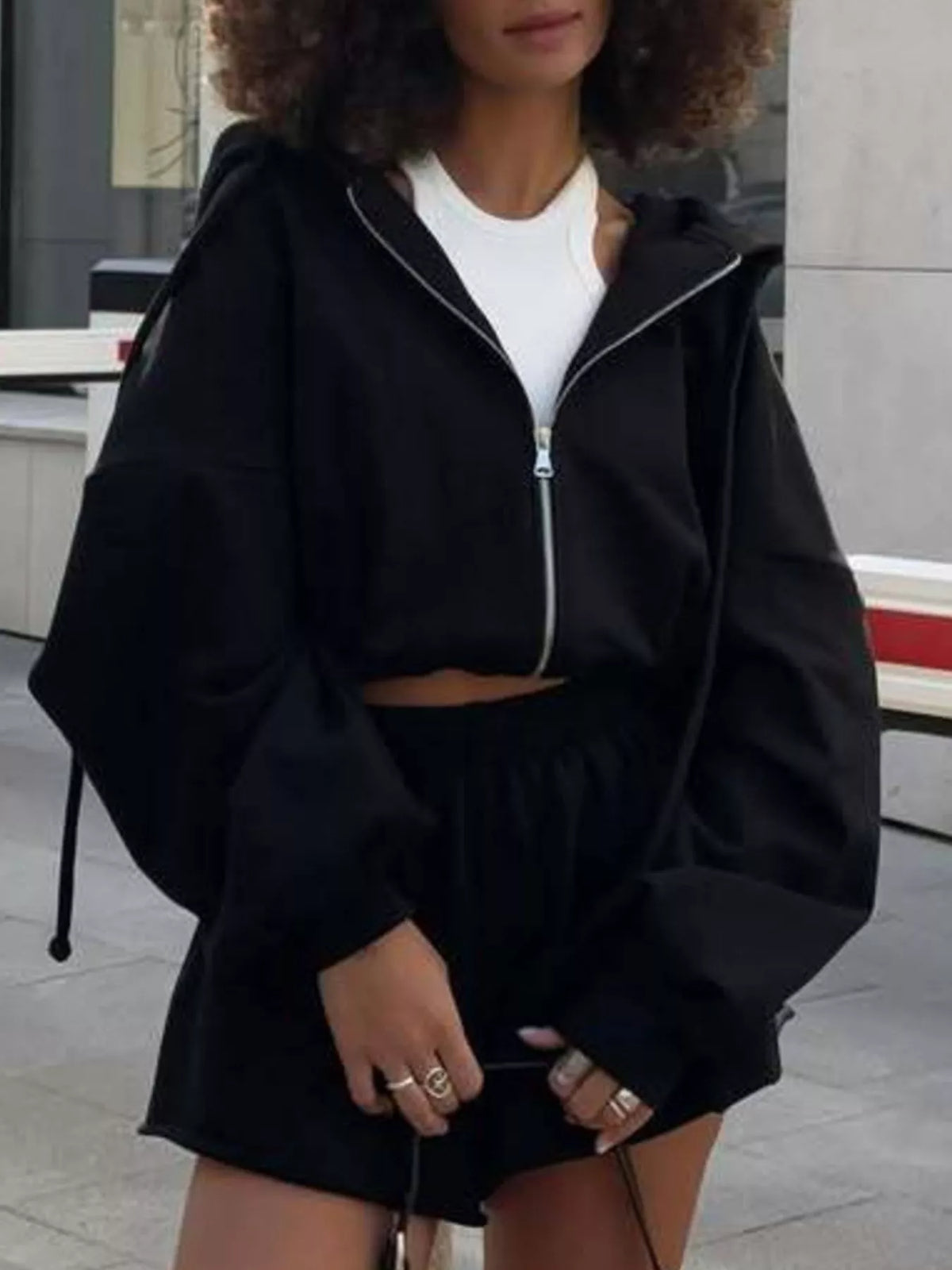 Zip Up Long Sleeve Outerwear Shorts Set (12)