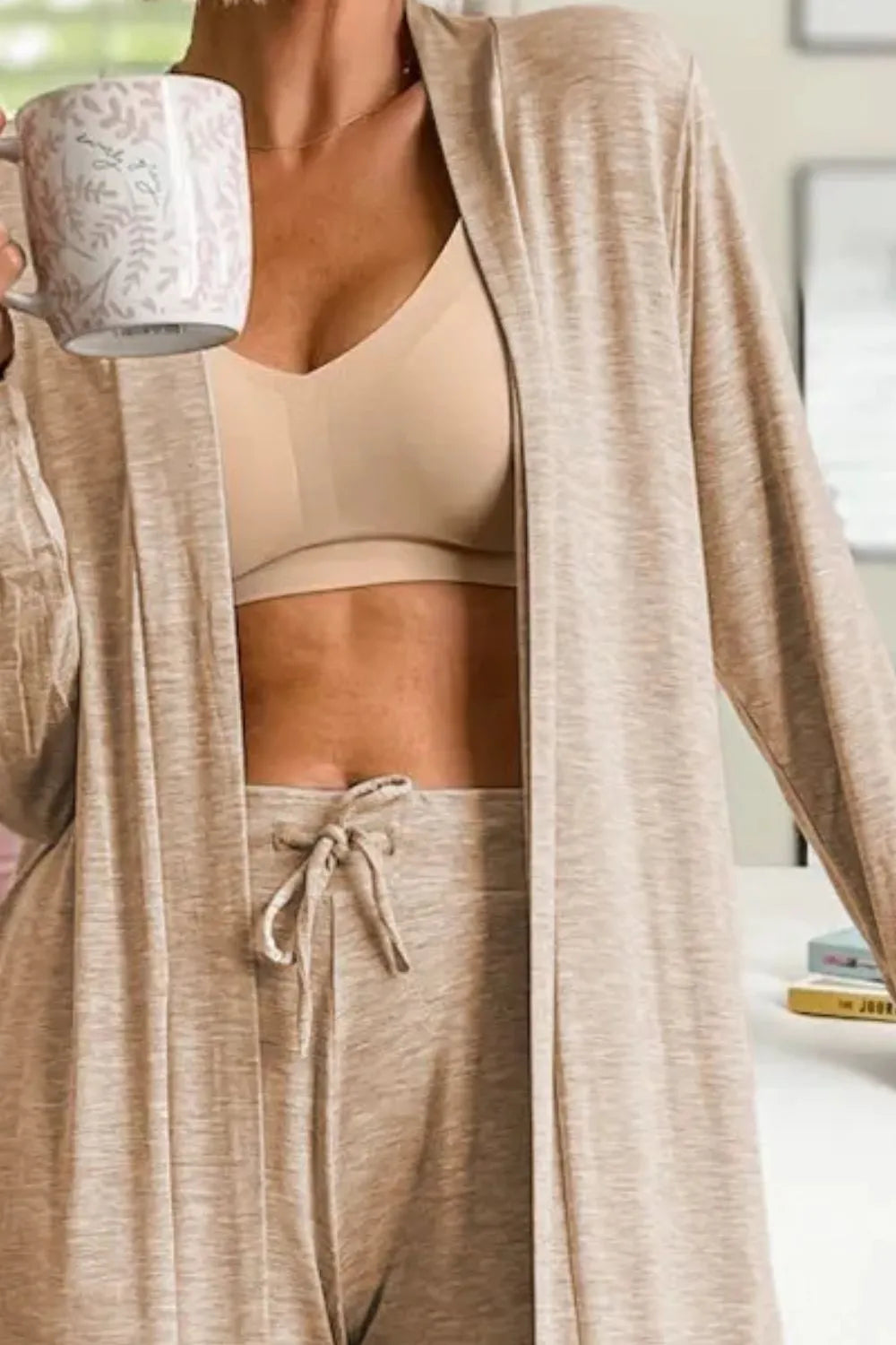 Open Front Long Sleeve Cardigan Pants Lounge Set (9)