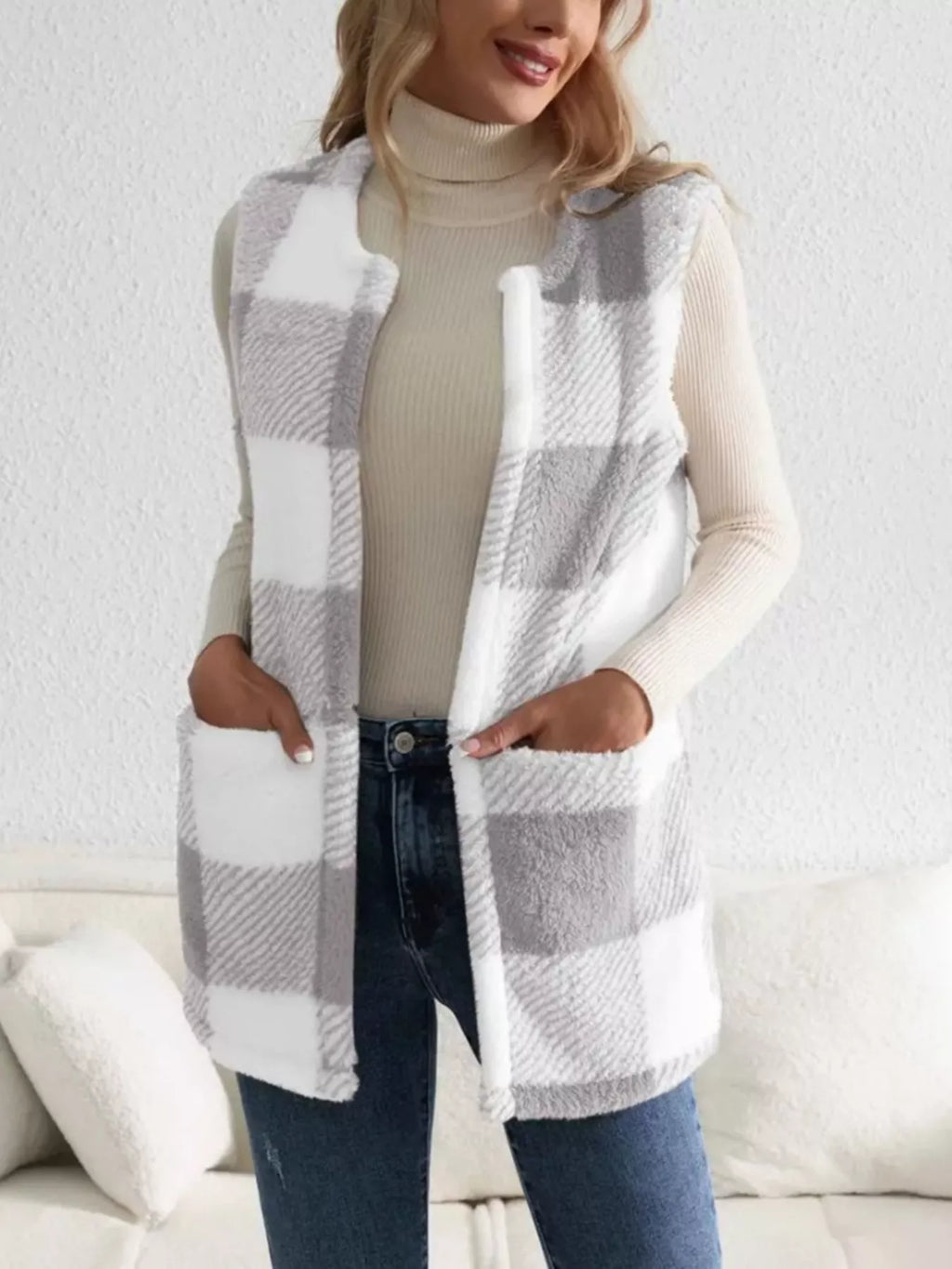 Cozy Plaid Sherpa Vest Coat (7)