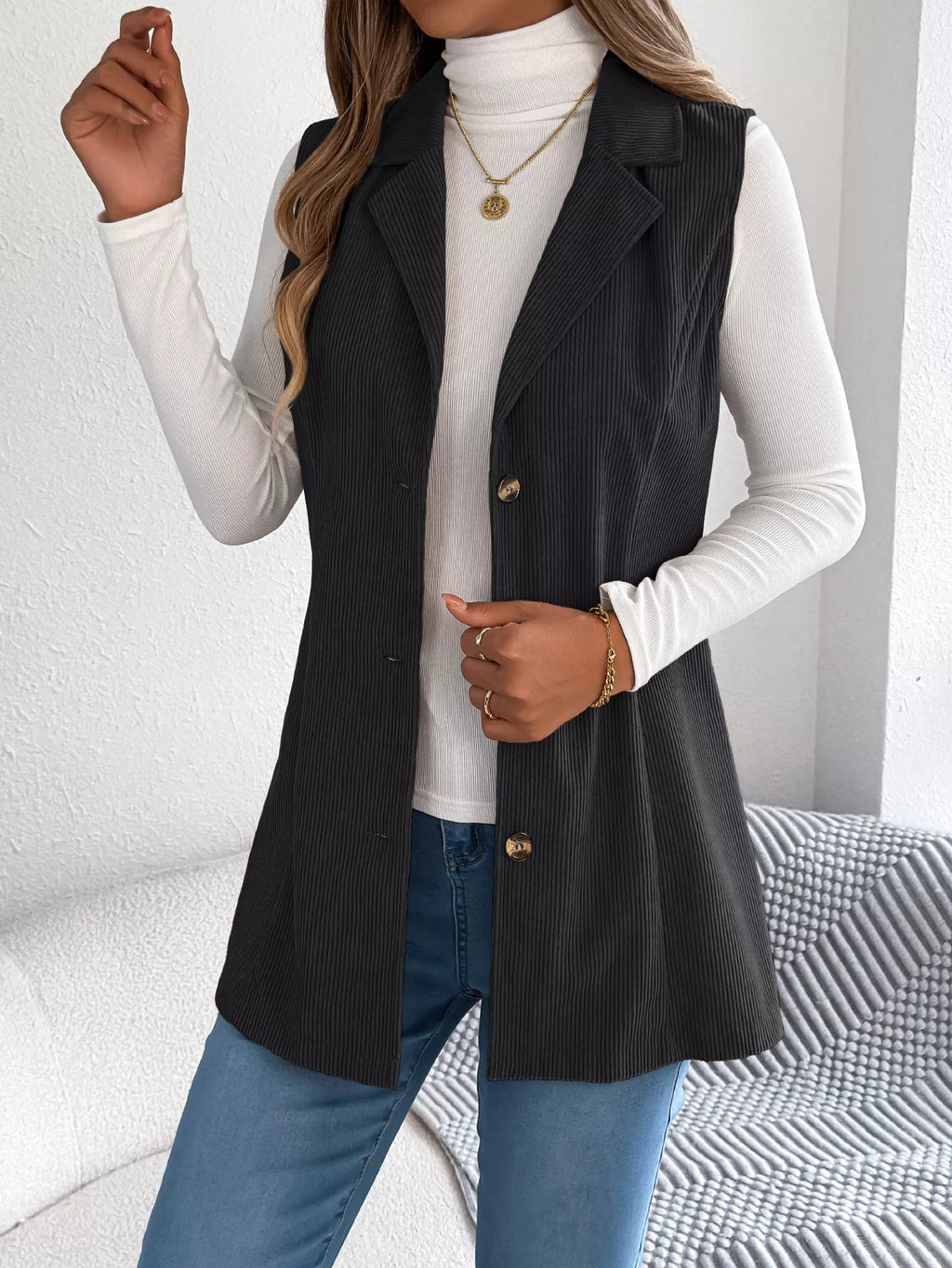 Button-front Longline Vest Coat (15)