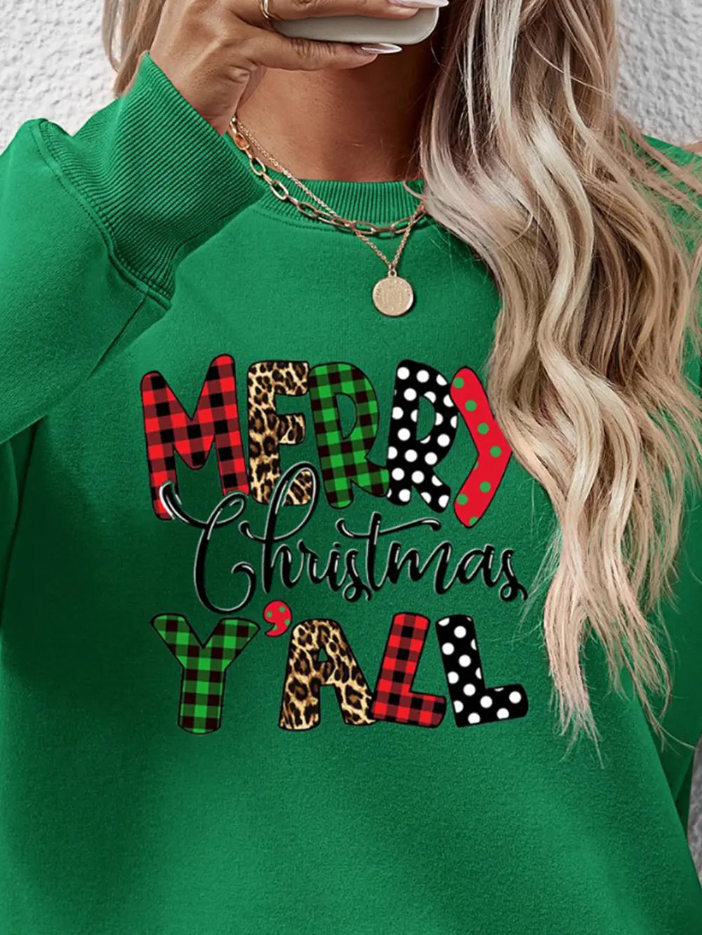Letter Graphic Round Neck Long Sleeve Sweatshirt (23)