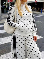 Polka Dot Side Striped Outerwear Pants Set (14)