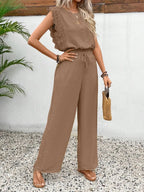 Lace Trim Round Neck Top Pants Set (25)