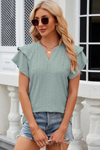 Eyelet Notched Flutter Sleeve T-shirt (10)