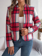 Plaid Open Front Long Sleeve Jacket (16)