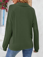 Half Button Collared Neck Long Sleeve Top (9)