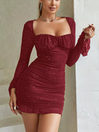 Ruched Glitter Bodycon Mini Dress (4)