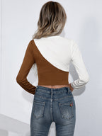 Cropped Contrast Round Neck Short Sleeve Tee (16)