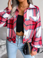 Plaid Collared Neck Long Sleeve Jacket (18)