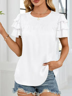 Smocked Round Neck Ruffled Layered Sleeve Blouse (15)