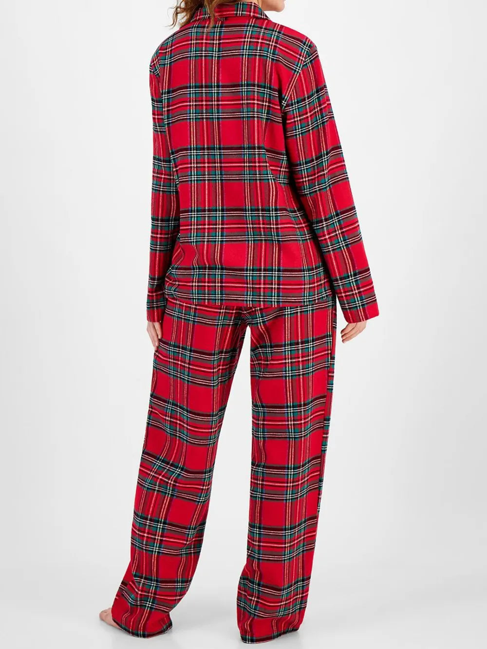 Plaid Collared Neck Button Up Top Pants Lounge Set (2)