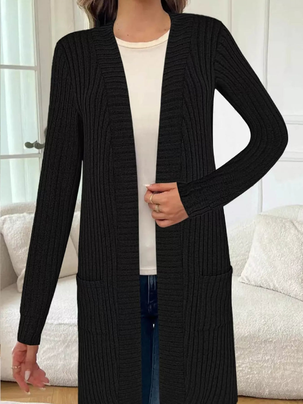 Ribbed Knit Open Front Cardigan (3)