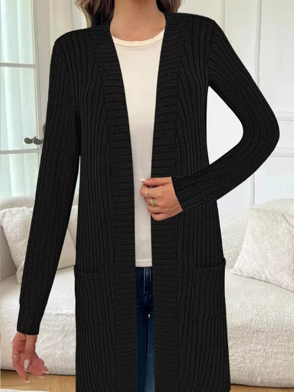 Ribbed Knit Open Front Cardigan (3)