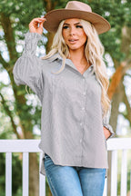 Striped Lantern Sleeve Collared Shirt (17)