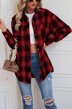 Plaid Button Up Dropped Shoulder Outerwear (3)