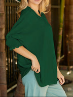 Round Neck Three-quarter Sleeve Blouse (9)
