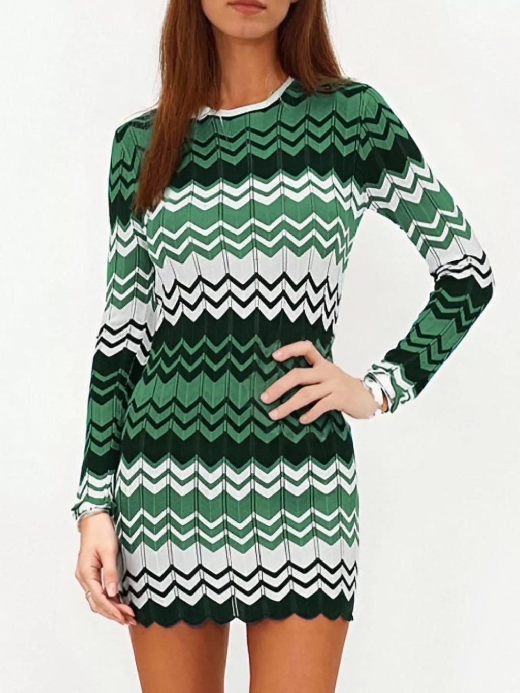 Openwork Wave Pattern Long Sleeve Sweater Dress (16)