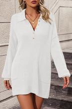 Collared Neck Long Sleeve Sweater Dress Pockets (15)