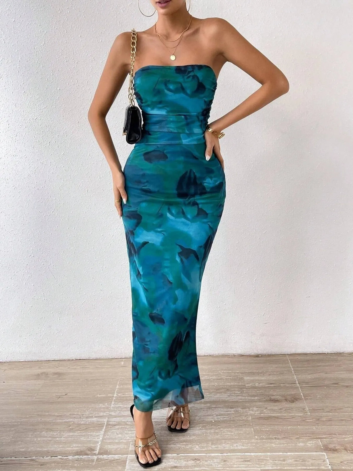 Printed Side Slit Tube Dress (5)