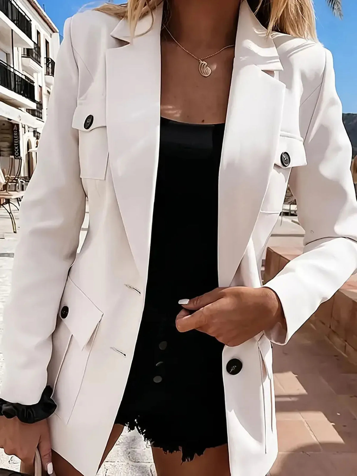 Lapel Collar Long Sleeve Blazer (6)