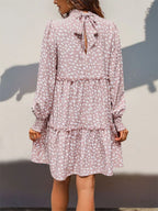 Frill Printed Mock Neck Long Sleeve Mini Dress (2)