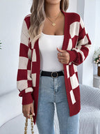 Checkered Pattern Open Front Cardigan (3)