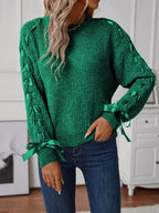 Ribbon-tie Sleeve Round Neck Sweater (3)