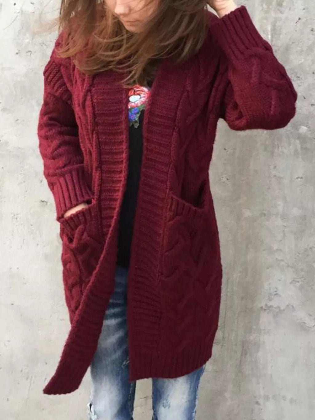 Chunky Knit Open Front Cardigan (3)