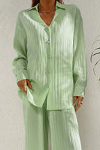 Johnny Collar Button Down Top Pants Set (3)