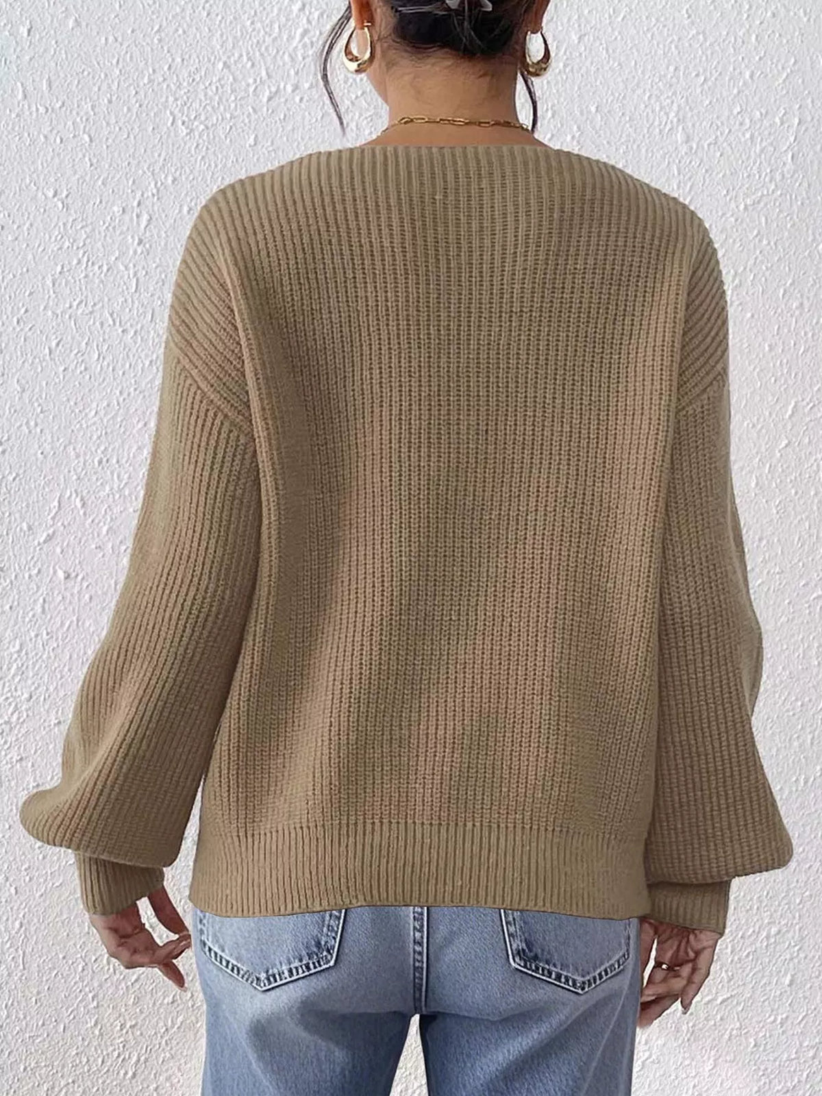 Floral Applique V-neck Sweater (16)