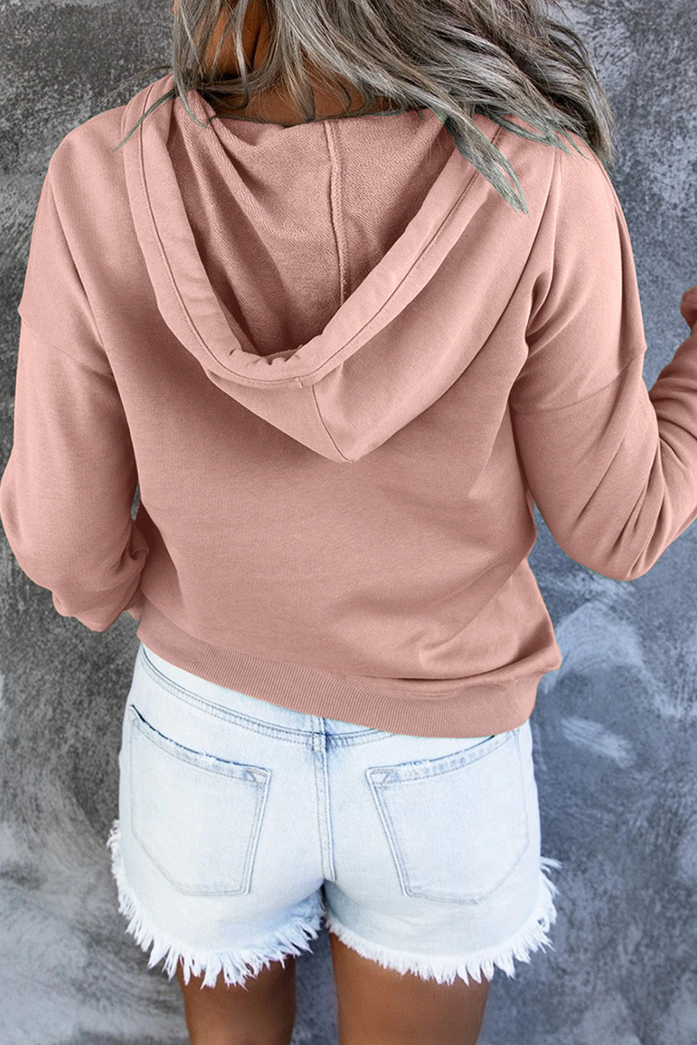 Dropped Shoulder Long Sleeve Hoodie Pocket (2)