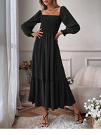 Smocked Long Sleeve Midi Dress (2)