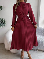 Mock Neck Pleated Midi Dress (17)