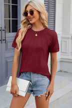 Openwork Round Neck Short Sleeve T-shirt (15)