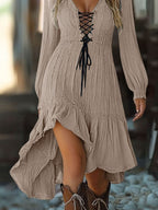 Lace-up Ruffled Hem High-low Dress (2)